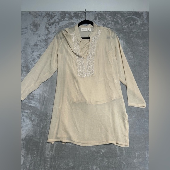 Chico's Tops - Chicos Sheer Layered Tunic Top Women’s Small 0 Beige beaded